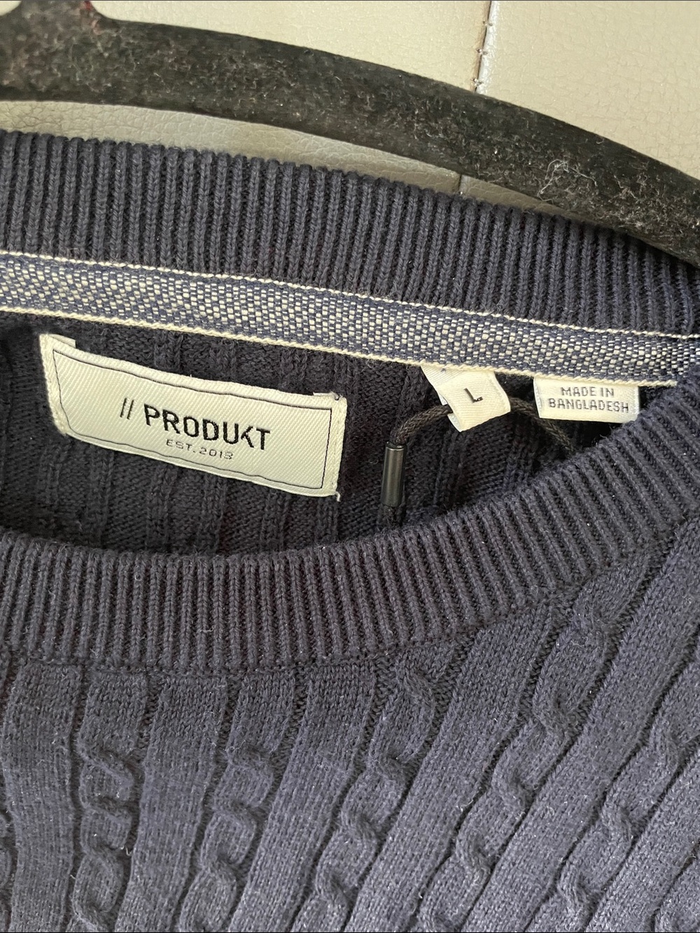 Jack and Jones Men's Navy Cable-Knit Crewneck Sweater - Picture 3 of 4